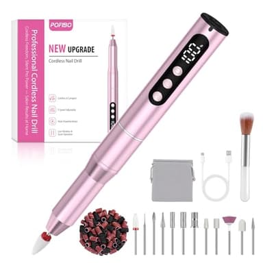 POFIBO Torno para Uñas Profesional - Lima Eléctrica uñas 35000RPM - 12 en 1 Torno para Uñas USB con Brocas de Cerámica - Manicura y Pedicura Eléctrico Profesional para Salón (Rosa)