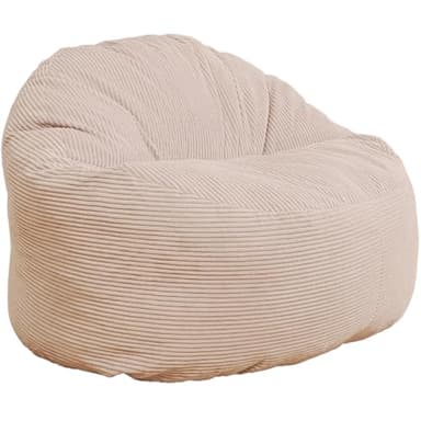 bananair - Puff Salón de Pana Ancho - Suave y Confortable - Puff Pera con Relleno de Espuma Incluido, Óptimo Apoyo para la Espalda - Bean Bag, Sofa Puff Gigante Muy Cómodo (100 cm, Blanco)