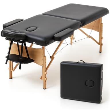 T-LOVENDO.ES Camilla de Masaje Plegable portátil Ligera Profesional | 2 cuerpos con Altura Ajustable | Acolchado Espuma Alta Densidad | Estructura Madera | Soporta hasta 200kg