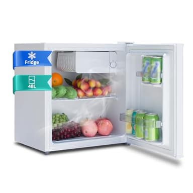 SMETA Mini Nevera 48L, Nevera Pequeña Silenciosa, con Termostato Ajustable, Patas Ajustables, Puerta Reversible y Congelador Pequeño, para Dormitorio, Cocina, Oficina, Color Blanco