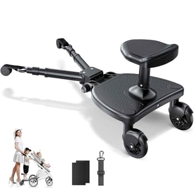BugyKido Patinete Carro Bebe Universal, Tablero Buggy Board con Asiento Más Alto, Más Ancho y Cómodo, y Zonas de Reposapiés Más Amplias, Compatible con el 99% de los Cochecitos, Carga 25kg