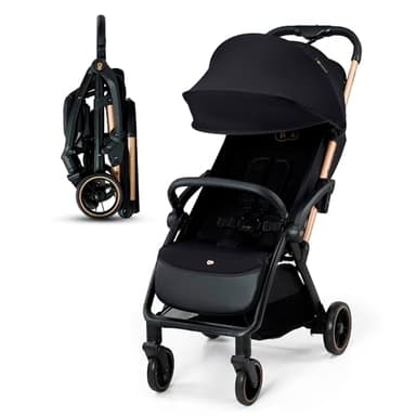 Kinderkraft APINO Silla de Paseo bebé, Carrito, Carro bebé, AUTO FOLDING, Plegado Automático, Posición reclinada, Posición Tumbada, Ligero, 7,5g, Impermeable, Carga Máxima 24 kg, Negro