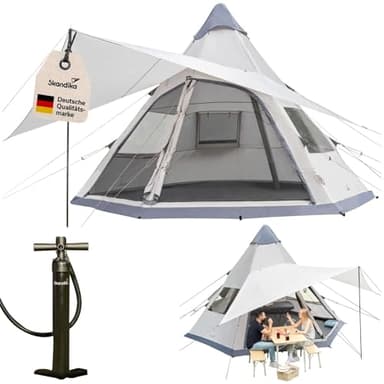 Skandika Tipi Hetta 460 Air Protect Tienda de campaña Hinchable, 6 Personas, Altura 2,95 m, Columna de Agua de 3000 mm, Suelo Cosido, UV 50+