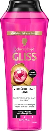 Gliss Kur Champú largo seductor (250 ml), champú para el cabello que repara longitudes de cabello dañadas, el champú de cuidado nutre las puntas secas y libera las raíces grasas