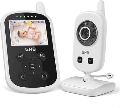 GHB Vigilabebés Camara Vigilancia Bebe con LCD 2.4", 950mAh Inteligente VOX Visión Nocturna