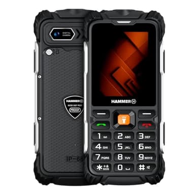 Hammer H Forge LTE Teléfono móvil para Exteriores, sin Contrato, con botón pulsador, 32 GB, batería de 2300 mAh, Pantalla IPS de 2,4", Linterna, IP68, Radio FM, 3,5 mm, 2 MP, Puerto USB-C, Dual-SIM