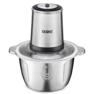 YASHE Picadora Eléctrica 500W, Procesador de Alimentos Eléctrico con Bol de Acero Inoxidable de 1,8L, Picadora de Carne con 4 Cuchillas Dobles, 2 Velocidades