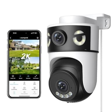 Reobiux 2K Camara Vigilancia WiFi Exterior con Doble Lente, Cámara IP Vigilancia Domicilio con Visión Nocturna Color, Seguimiento Automático, Audio Bidireccional, Grabación Continua 24/7, IP66