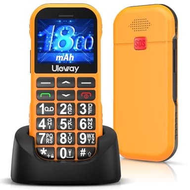 CHAKEYAKE Telefono Movil para Mayores Libre, gsm Fácil de Usar Teléfono Móvil Basico Mayores de Teclas Grandes, Batería de Larga Duración de 1800 mAh, USB C, Botón SOS, Base del Cargador (Naranja)