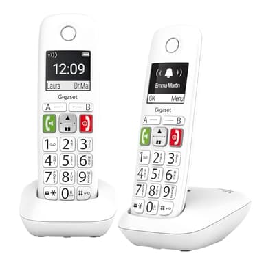 Gigaset E290 Duo - Dos Teléfono DECT Inalámbrico - Botones Grandess - Pantalla Iluminada en Blanco y Negro - Alto Volumen, Blanco [Versión Española]