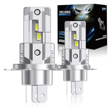 XELORD LED H4 Bombillas de Coche,6500K Luz Blanca Brillante 55W 14000LM,Bombilla Halógena de Repuesto,1:1 Diseño Plug-n-Play,Paquete de 2