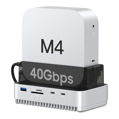 Gewokliy Soporte para Mac mini M4 2024, carcasa SSD NVMe USB 4 de 40 Gbps, compatible con Thunderbolt 4/5, estación de acoplamiento USB 10 Gbps con lector de tarjetas SD4.0