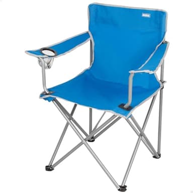 AKTIVE Silla Plegable Camping, Estructura Acero, Asiento poliéster, Portavasos Integrado, Sistema antivuelco, Soporta 100 kg, Plegable y portátil, Azul (63159)