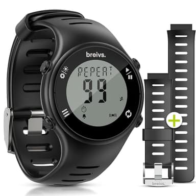 Reloj Digital Hombre Deportivo y Sumergible – Temporizador 99 Intervalos, Cronometro 10 Vueltas y Correa Extra - Fácil de Usar con Alarma y Luz - breivs.
