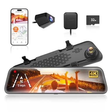 WOLFBOX G840S Cámara de Coche 2160P Full HD 12'', 5.8GHz WiFi, 4K Dashcam con Pantalla táctil Doble Lente, G-Sensor, Grabación en Bucle, Monitor de Aparcamiento, Visión Nocturna, Tarjeta SD de 32 GB