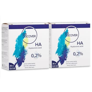 EYE DISCOVER Lágrimas Artificiales con Ácido Hialurónico 0,2% – Gotas para Ojos Secos en Monodosis, Hidratación Intensa, sin Conservantes – (40 viales x 0,40 ml)