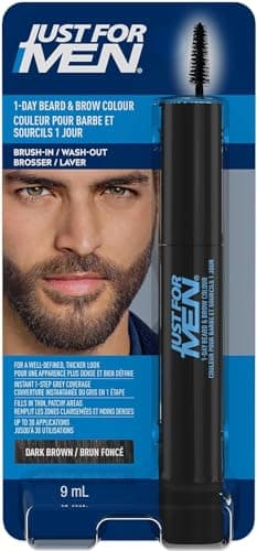 Just for Men Retoque Instantanéo De Canas, Color Temporal Para Una Barba Definida y Uniforme, Hasta 30 Aplicaciones, Marrón Oscuro