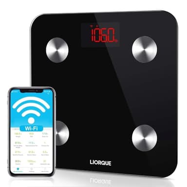 LIORQUE Báscula Grasa Corporal Wifi, Báscula de Baño Digital con APP Báscula Inteligente con 14 Medidas de Composición Corporal, Compatible con Móviles Andriod y iOS