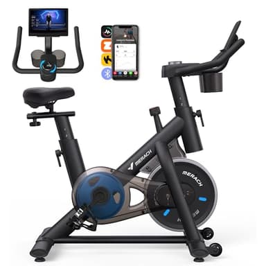 MERACH Bicicleta estática silenciosa con monitor LCD mejorado, bicicleta de ciclismo de interior con resistencia ajustable para entrenamiento cardiovascular en casa, con aplicación propia, hasta 136