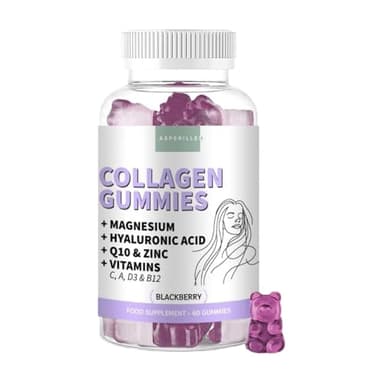 Gominolas de Colágeno Marino Hidrolizado con Magnesio + Ácido Hialurónico + Coenzima Q10 + Vitamina C - Para Piel, Pelo, Articulaciones y Huesos - Collagen Gummies - 60 Unidades