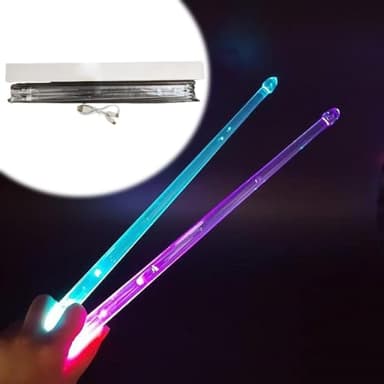Baquetas de batería con luz LED, 15 colores que cambian de color, recargables, brillan en la oscuridad, baquetas transparentes para adultos, regalos para bateristas