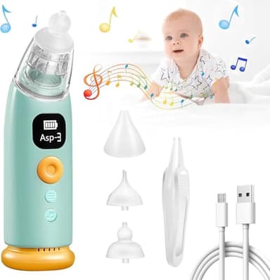 Aspirador Nasal Eléctrico Bebés,HyAdierTech Recargable Succionador de Nariz con 3 Punte in Silicone e 3 Livelli di Aspirazione,Aspirador Nasal Eléctrico con Música y Luz Calmante para Recién Nacidos