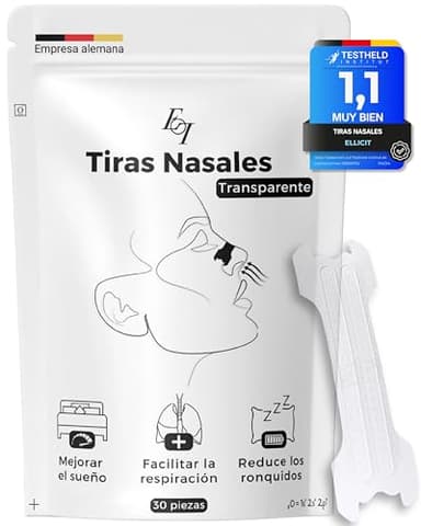 Ellicit Tiras Nasales Transparentes, paquete de 30 tiras nasales premium, contra los ronquidos, soporte extra para deportes y mejor calidad del sueño, mejor respiración con la nariz tapada