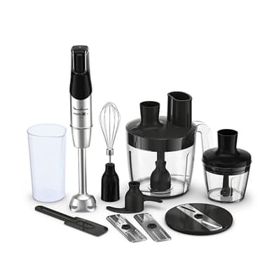 Moulinex Infinyforce Pro - Batidora de mano de 1200 W, cuchillas Powerlix de alto rendimiento y duraderas, resultados rápidos, gatillo ergonómico, diferentes velocidades y accesorios, DD95JD