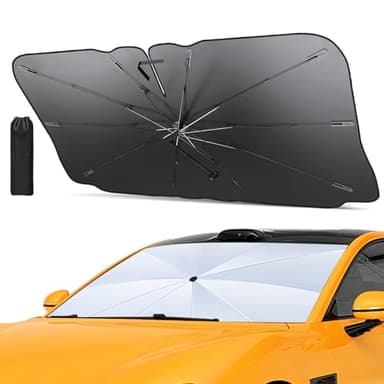 Parasol para Parabrisas Delantero Oziral Parasol para Parabrisas Delantero de Coche Plegable con Esquinas de Cuero antiarañazos 145 x 85 cm | Protección Solar Ideal para SUV y Todo Tipo de vehículos.