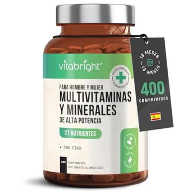 Multivitaminas Hombre Y Mujer 400 Tabletas, 27 Vitaminas Para El Cansancio Y El Cerebro, Multivitaminico Energizante, Vitaminas Mujer 60 años Y Jovenes, Suplementos Vitaminicos Para Todos, VitaBright