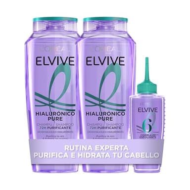 L'Oréal Paris Elvive Rutina Capilar Hialurónico Pure con Ácido Salicílico para Cabello Graso con Puntas Secas