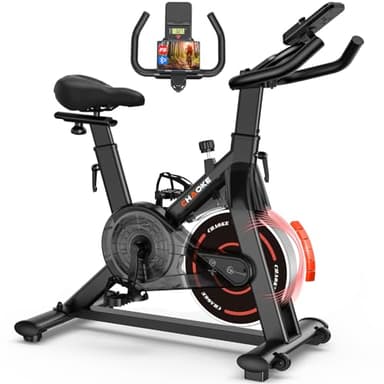 CHAOKE Bicicleta Estatica con APP, Bicicleta Spinning Magnética de Resistencia Súper Silencioso 10DB, Asiento Transpirable Suave y LED Pantallas, Max 150KG