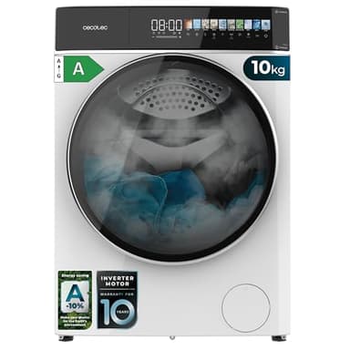 Cecotec Lavadora 10 Kg Carga Frontal Autodosis Bolero DressCode 10900 Autodose Inverter FullColor A 1400RPM, Bajo Consumo, Pantalla FullColor 10,3", 11 Programas, Motor Inverter Plus, Vapor