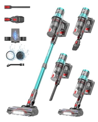 Dsoope YU7 Aspiradora sin Cable, 580W/47kPa/70Min, Pantalla Táctil LED, Autoestable, Filtro HEPA, Base Carga Mural, Cepillo Anti-Enredos para Pelo Mascotas, Alfombras y Pisos Duros