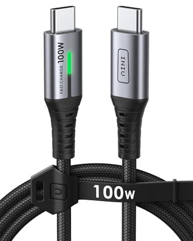 INIU Cable USB C, 100W 1m Cable de Carga Rápida QC de USB C a USBC, Cable Tipo C Trenzado Nylon de Datos Cargador de Teléfono USBC para iPhone 17 Pro Max Samsung S25 S24 iPad Pro MacBook Tabletas etc