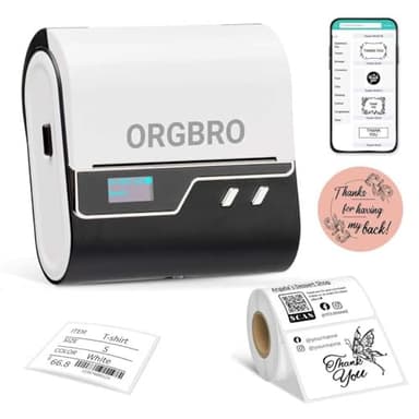 ORGBRO Z3 Etiquetadora Impresora Etiquetas Adhesivas Térmica Impresora Pegatinas Máquina de Etiquetas para Joyería, Supermercado, Pequeñas Empresas con 1 Rollo Blanco de Etiquetas de 50x30 mm, Plata