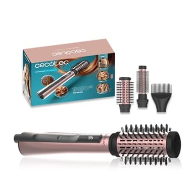 Cecotec Cepillo de Aire con Función Iónica 3 Cabezales CeramicCare 3in1 AirBrush. 1200W, Seca, Moldea y Da Volumen, Pantalla, Revestimiento Cerámica, Cepillos 50mm, 33mm y Voluminizador