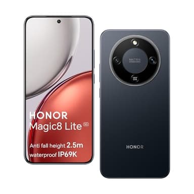 HONOR Magic8 Lite 5G Smartphone, Cámara con IA de 108 MP, Batería de 7330 mAh, 8 GB RAM y 256GB, 6,79" 120 Hz 6000 nits, Snapdragon 6 Gen 4, Resistencia a Caídas de 2,5M, IP69K IP68, Negro