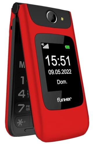 Funker C200 Comfort 4G - Teléfono móvil 4G Volte de Tapa para Mayores, Botones y Teclas Grandes, fácil de Usar, botón SOS, USB-C, 3 memorias directas, Bateria 1000mAH (Rojo)