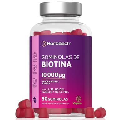 Biotina Gummies para el Cabello 10.000mcg | Vitamina B7 para el pelo piel y uñas | 90 Gummies Veganas | Horbaach