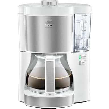 Melitta Look V Perfection 1028-05, Cafetera Goteo, AromaSelector, Jarra de Vidrio, Depósito de Agua Extraíble, Protección 3 en 1 Anti Cal, Moderna, 1,25 Litros, 10 Tazas, Filtros 1x4, 1080W, Blanco