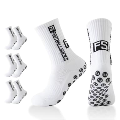 Sykrawki 3 Pares de Calcetines de Fútbol Antideslizantes- Para Hombre y Mujer - Calcetines Deportivos para Fútbol, Running y Entrenamiento (FR/ES, Números, 39, 46, Regular, Regular, 3, Blanco)
