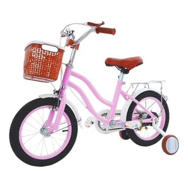 GXSFLG Bicicleta infantil de 14 pulgadas, con ruedas de apoyo y cesta en rosa, para niños y niñas de 3 a 7 años, asiento y manillar ajustables en altura, sistema de doble frenado, ideal para