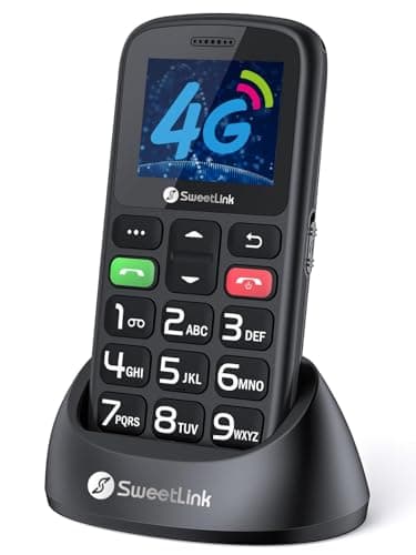 SweetLink S2 Plus 4G Teléfono Móvil para Personas Mayores, Senior Moviles de Teclas Grandes y Volumen Alto, Contactos con Imágenes, Botón SOS, Base de Carga, Bateria 1400mAH, Doble Nano SIM, Negro