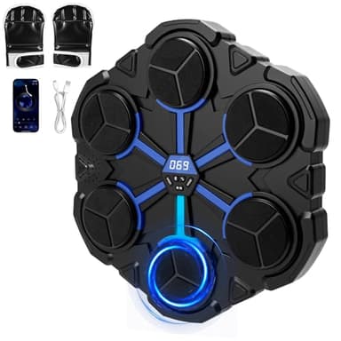 Uwelliky Máquina de Boxeo Musical, Bluetooth Music Boxing Machine con 3 Modos de 12 Velocidad, LED Boxeador de Pared, Entrenamiento en Casa, Guantes de Boxeo Incluidos, Ideal para Adultos y Niños
