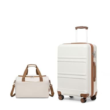 Kono Juego de Maletas de Viaje de 2 Piezas Ligeras 52x38x21cm ABS Carcasa Dura Equipaje de Mano con Cerradura TSA + Maleta de Cabina Ryanair 40x20x25cm (Blanco Crema)