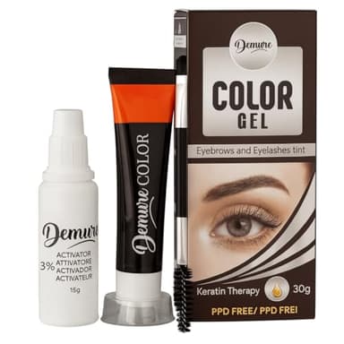 Set de Tinte para Pestañas y Cejas Demure con Queratina, sin PPD, sin Amoniaco, 20+ Aplicaciones, efecto hasta 4 semanas, Eyelash & Eyebrow Tint Kit (Marrón oscuro 3.0)