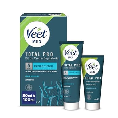 Veet Men Kit de Depilación para Zonas Íntimas del Cuerpo, Crema Depilatoria Hombre y Bálsamo Post-Depilación, Color Gris, Juego de 2 piezas