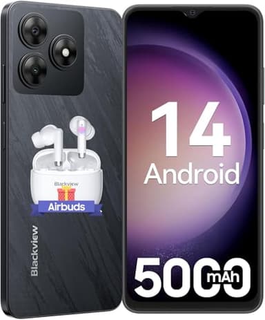 Blackview 2025 Wave 8C Smartphone Android 14 6GB+64GB/2TB, 6.56" HD+, 5000mAh, Movil 13MP+8MP/4G Dual SIM/8-Core/Face ID/OTG/GPS/Funda de Móvil/3 Años Garantía Telefonos Moviles Libres