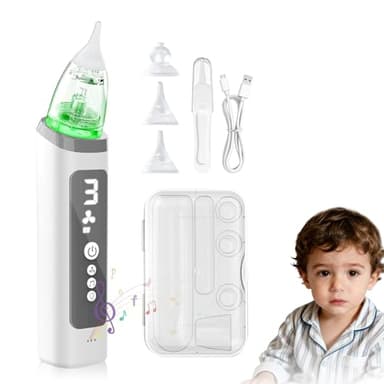 Aspirador Nasal Bebé Eléctrico, Sacamocos Bebe Electrico con 3 Niveles y 3 Puntas de Silicona, Antirreflujo, Aspirador Nasal Eléctrico Recargable Con Pantalla LED, Música Relajante Y Luces de Colores